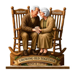 Growing Old Together Old Couple Wooden Plaque with stand