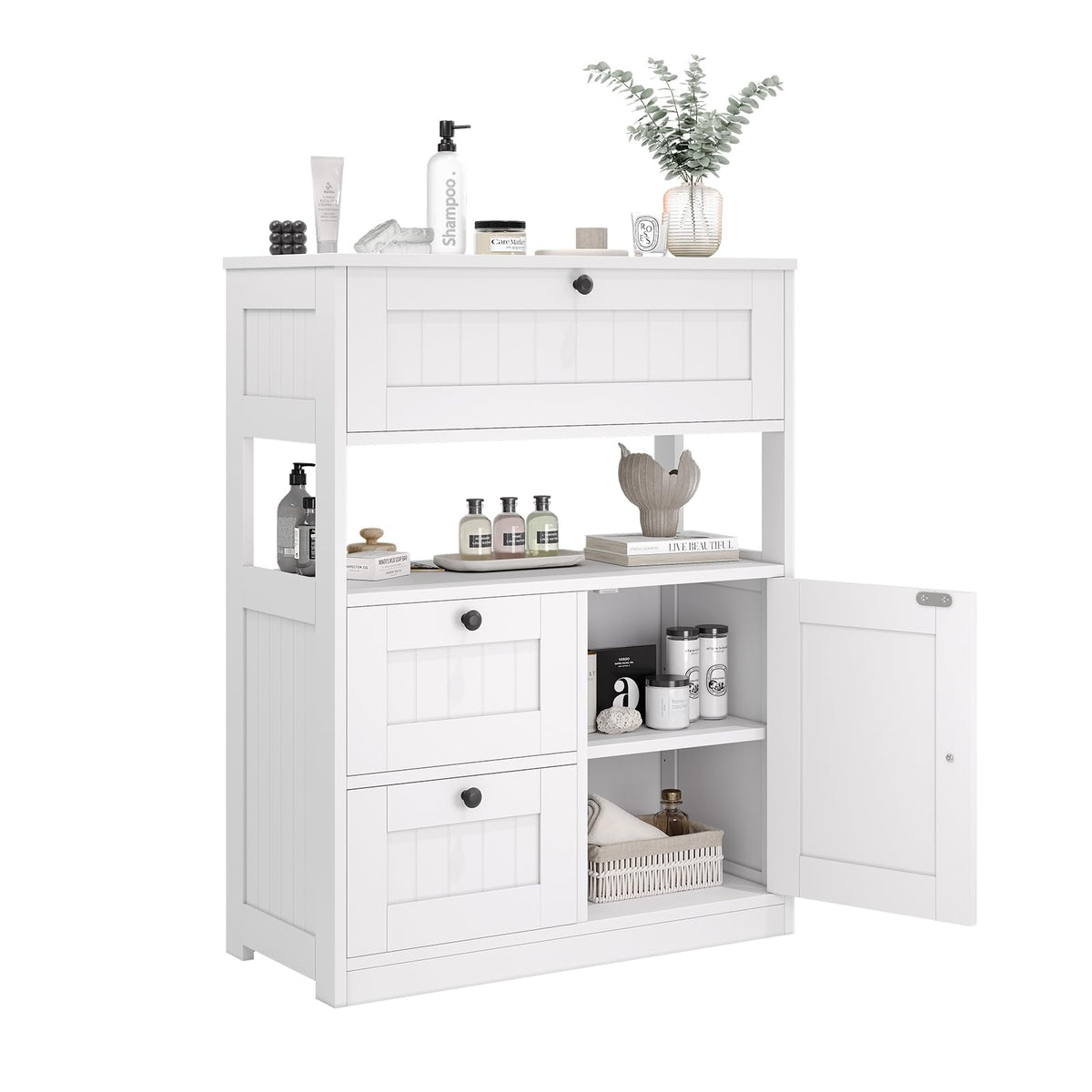 GRUSIGN bathroom cabinet front view with one door and three drawers