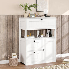 GRUSIGN freestanding floor storage cabinet with large tabletop and open compartment