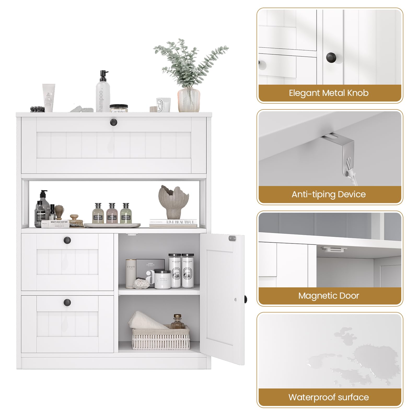 Rear anti-tip kit installed on GRUSIGN bathroom cabinet