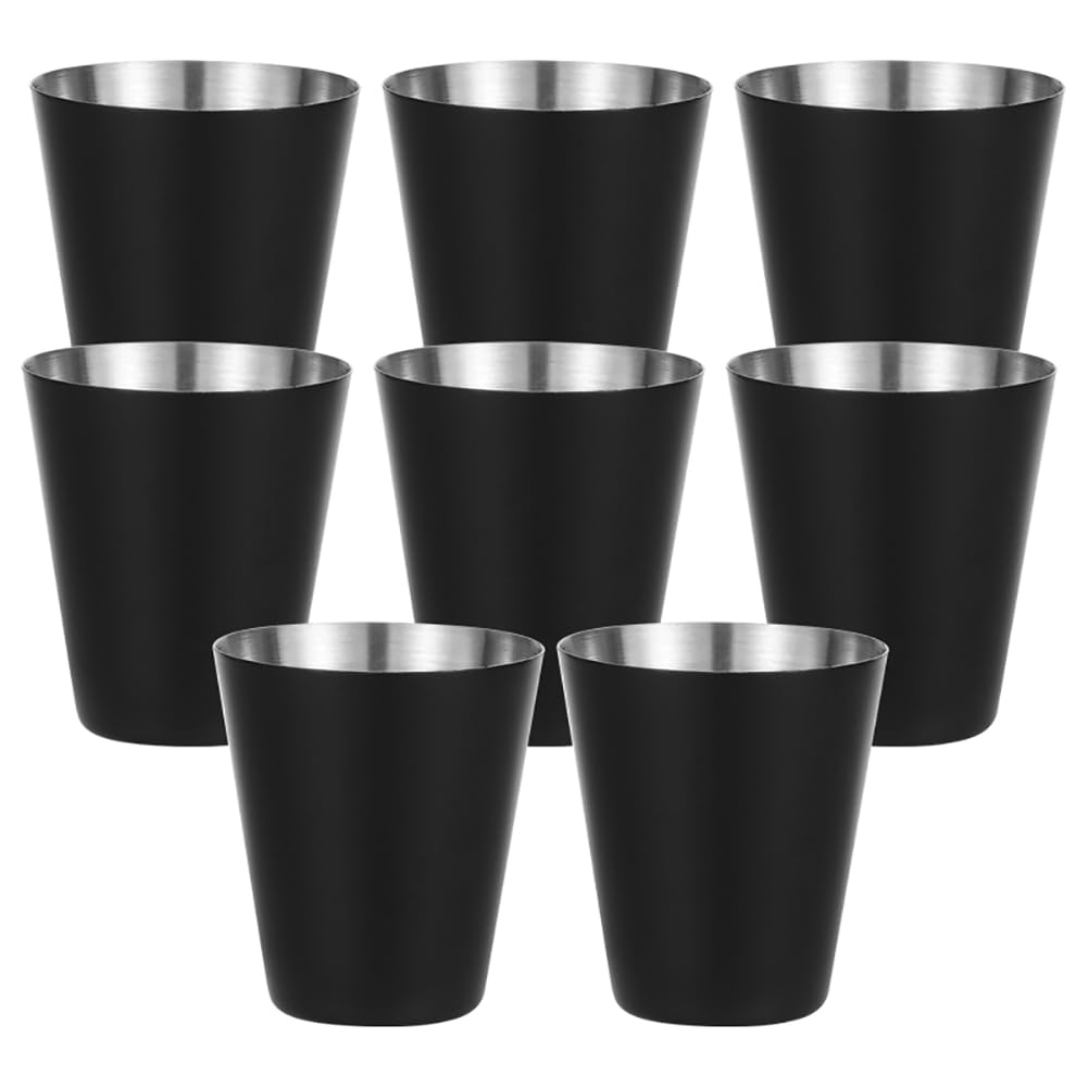 GSHLLO 8 Pcs 30ml Black Stainless Steel Shot Cups set in black finish