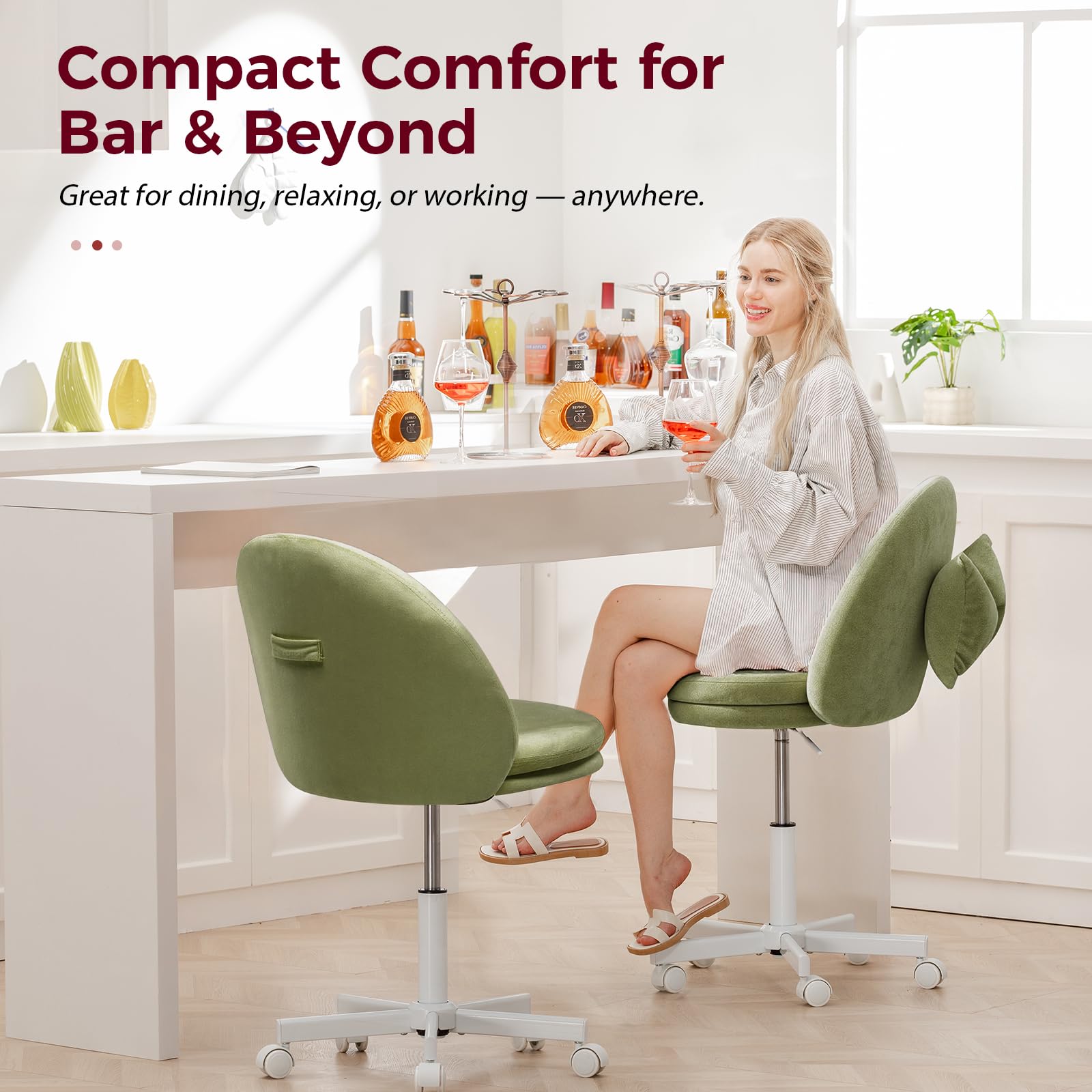 Compact ergonomic chair suitable for desk or vanity