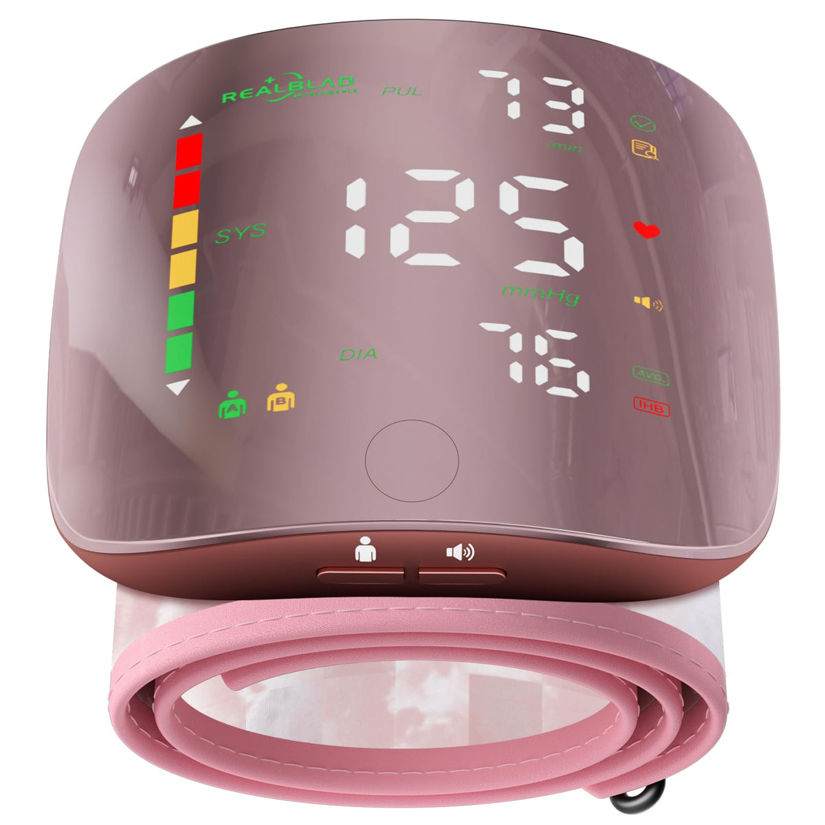 GUAEVER wrist blood pressure monitor with curved screen in pink