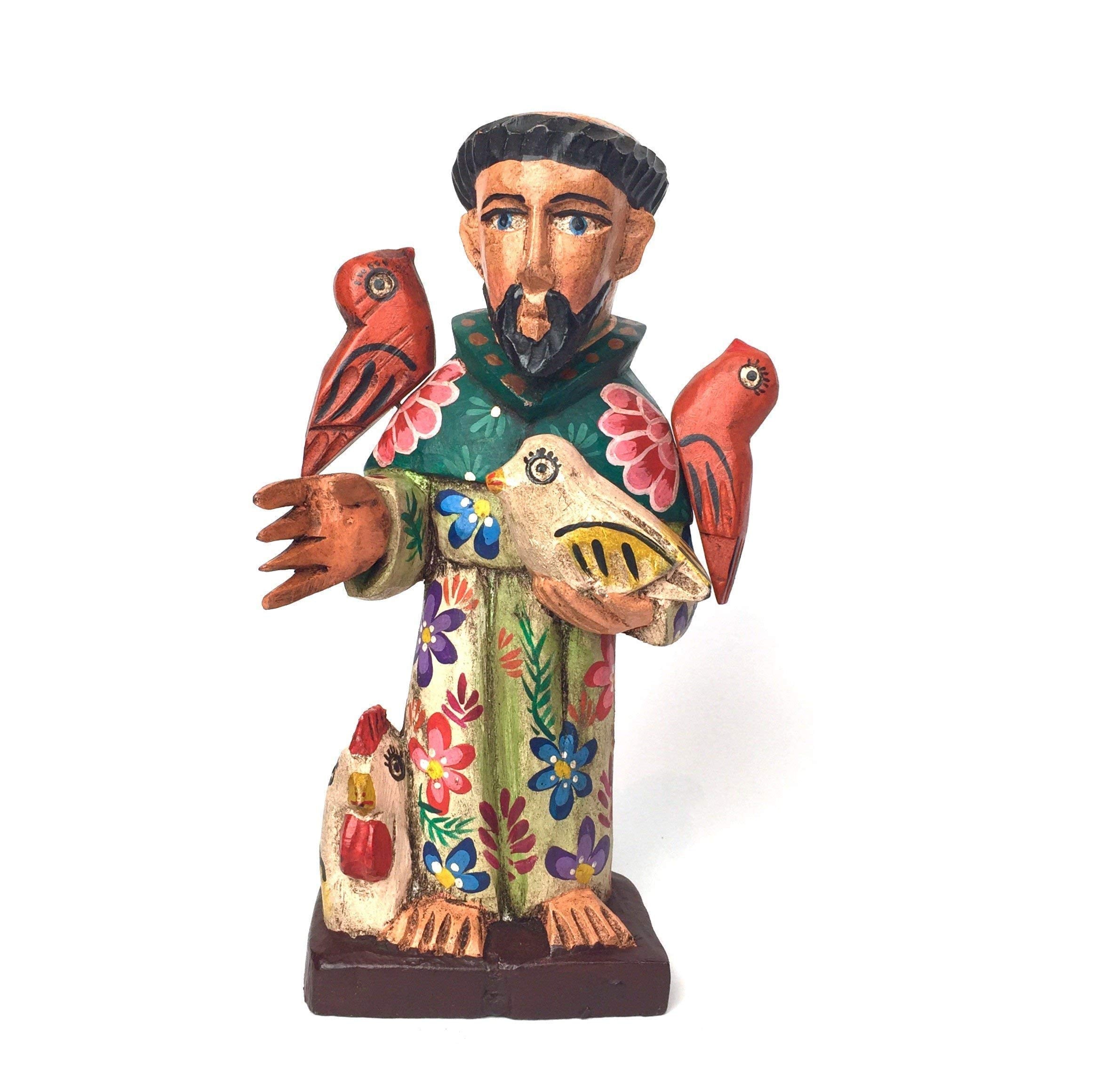 Guatemalan hand carved Saint Francis Fino statue 10 inches tall