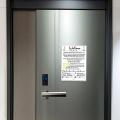 Guest communication board showing wifi password and contact information