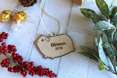 Birch wood guinea pig ornament with rustic twine hanging