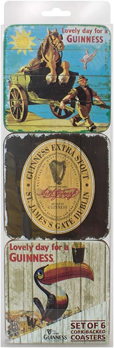 Guinness cork backed coasters set of 6 in storage box