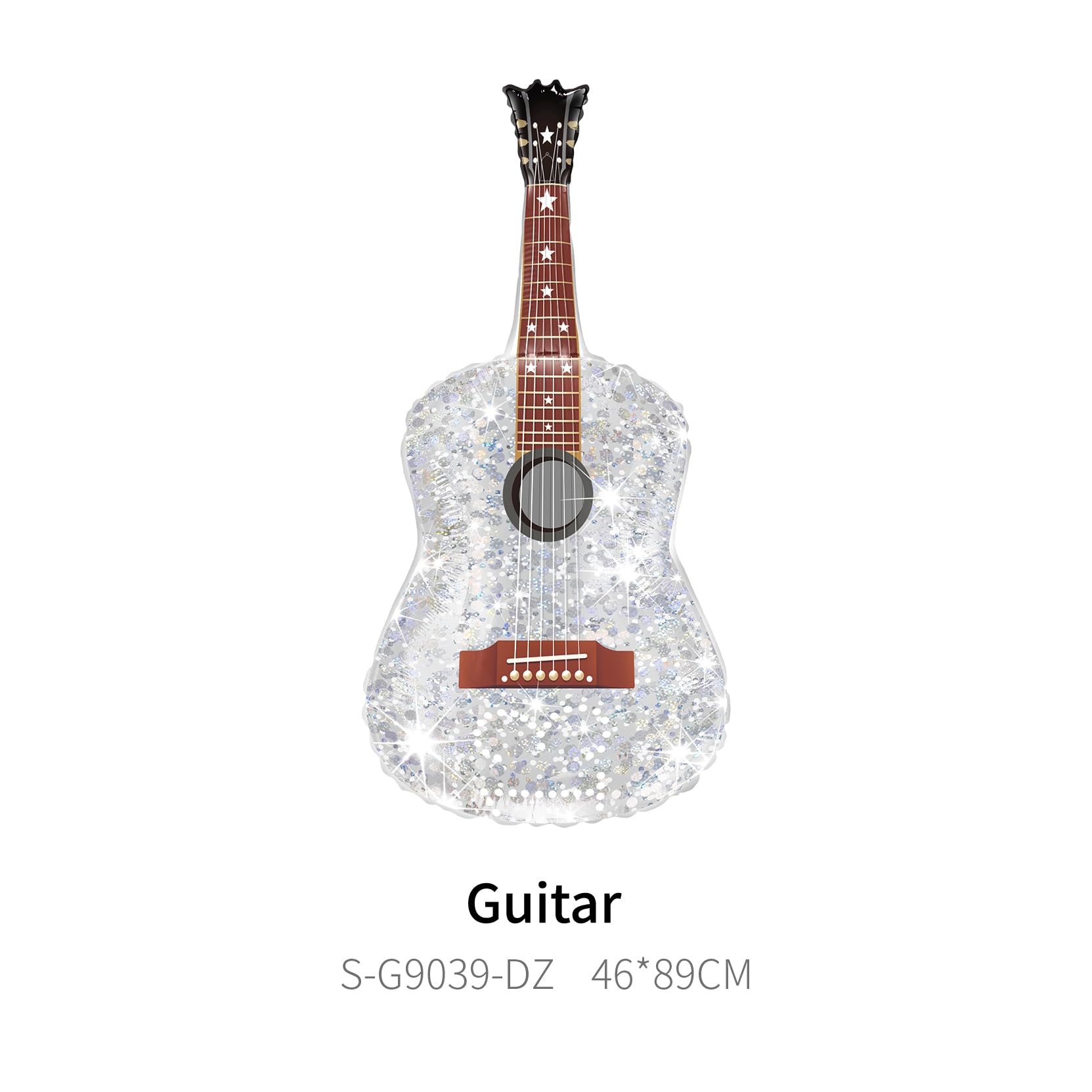 Guitar foil balloons in purple with accompanying shapes
