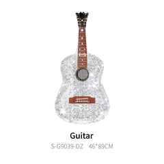 Guitar foil balloons in purple with accompanying shapes