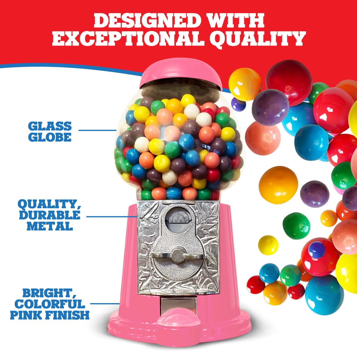 11-Inch pink metal gumball machine for snacks