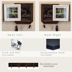 Wooden entryway hidden storage photo frame with key holder