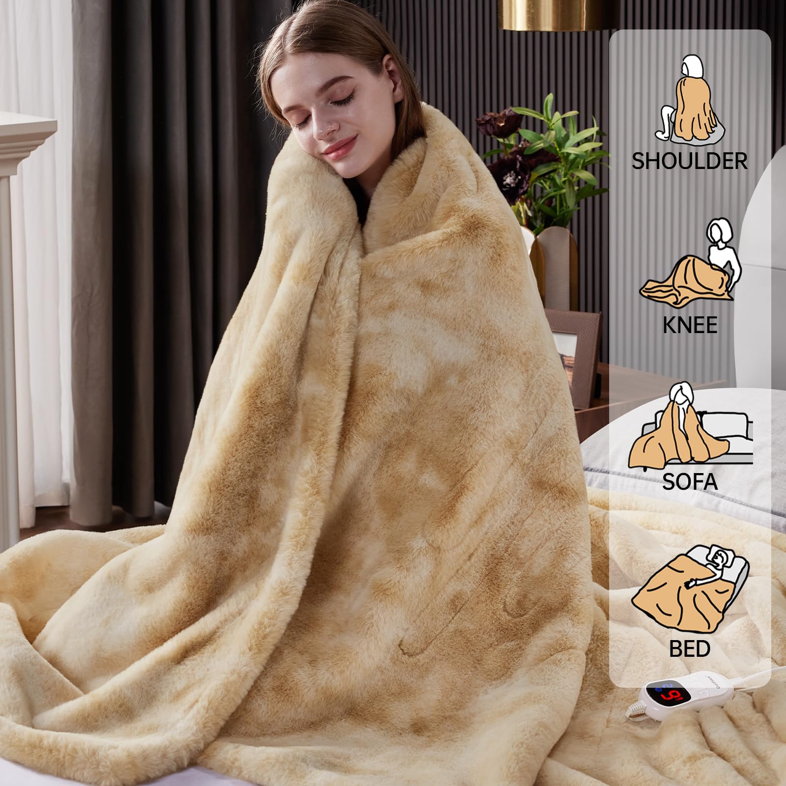 Soft faux rabbit fur blanket texture close up