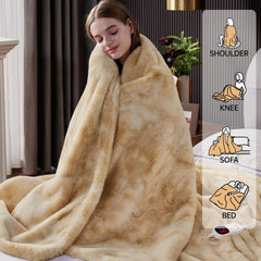 Soft faux rabbit fur blanket texture close up
