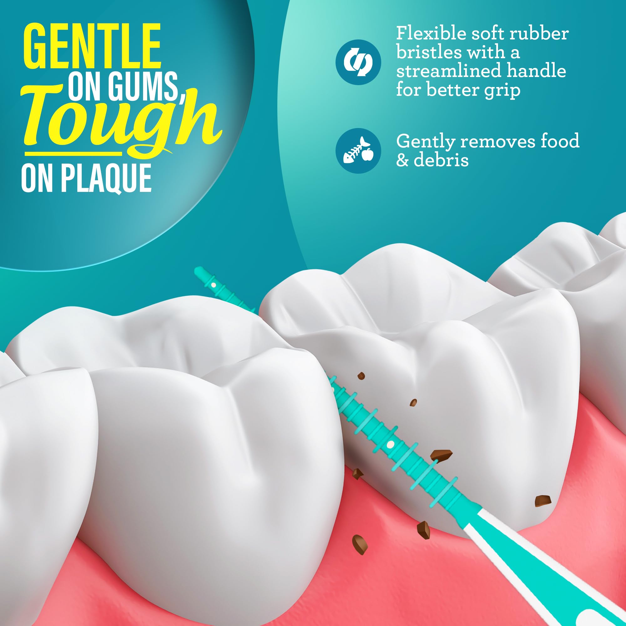 Flexible bristles for gentle between-teeth cleaning