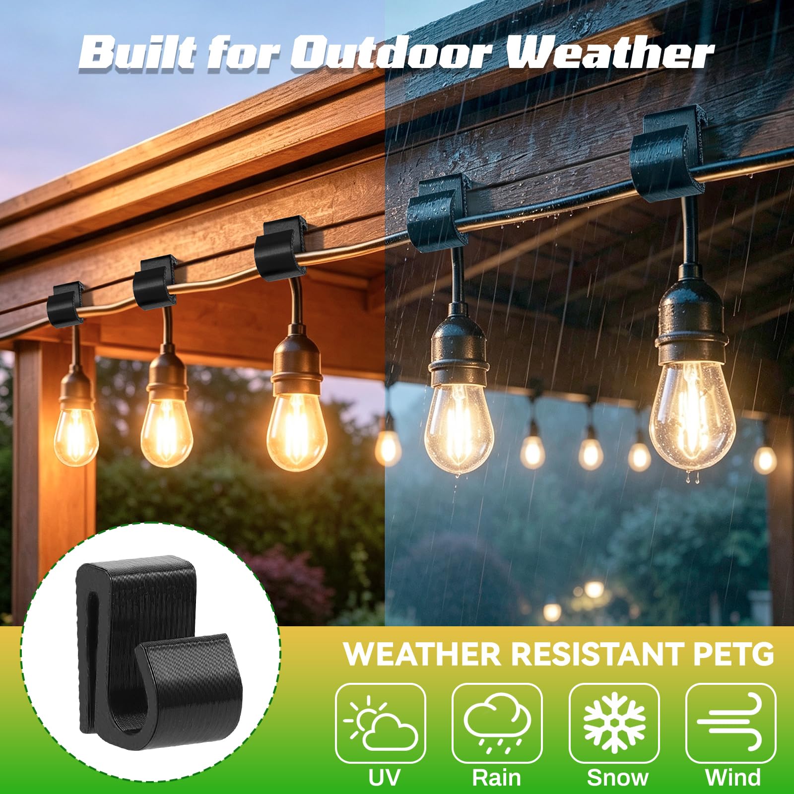 Compatible with cafe lights and LED strings for pergola