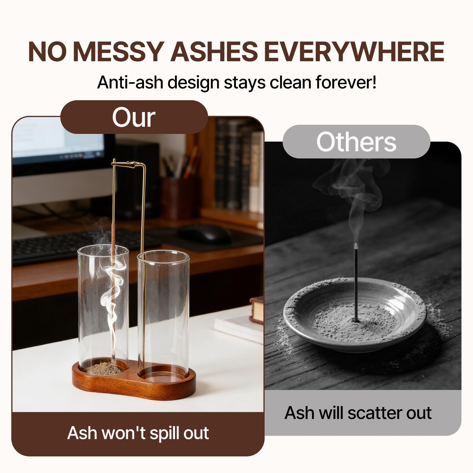 Close up of glass bottle incense holder