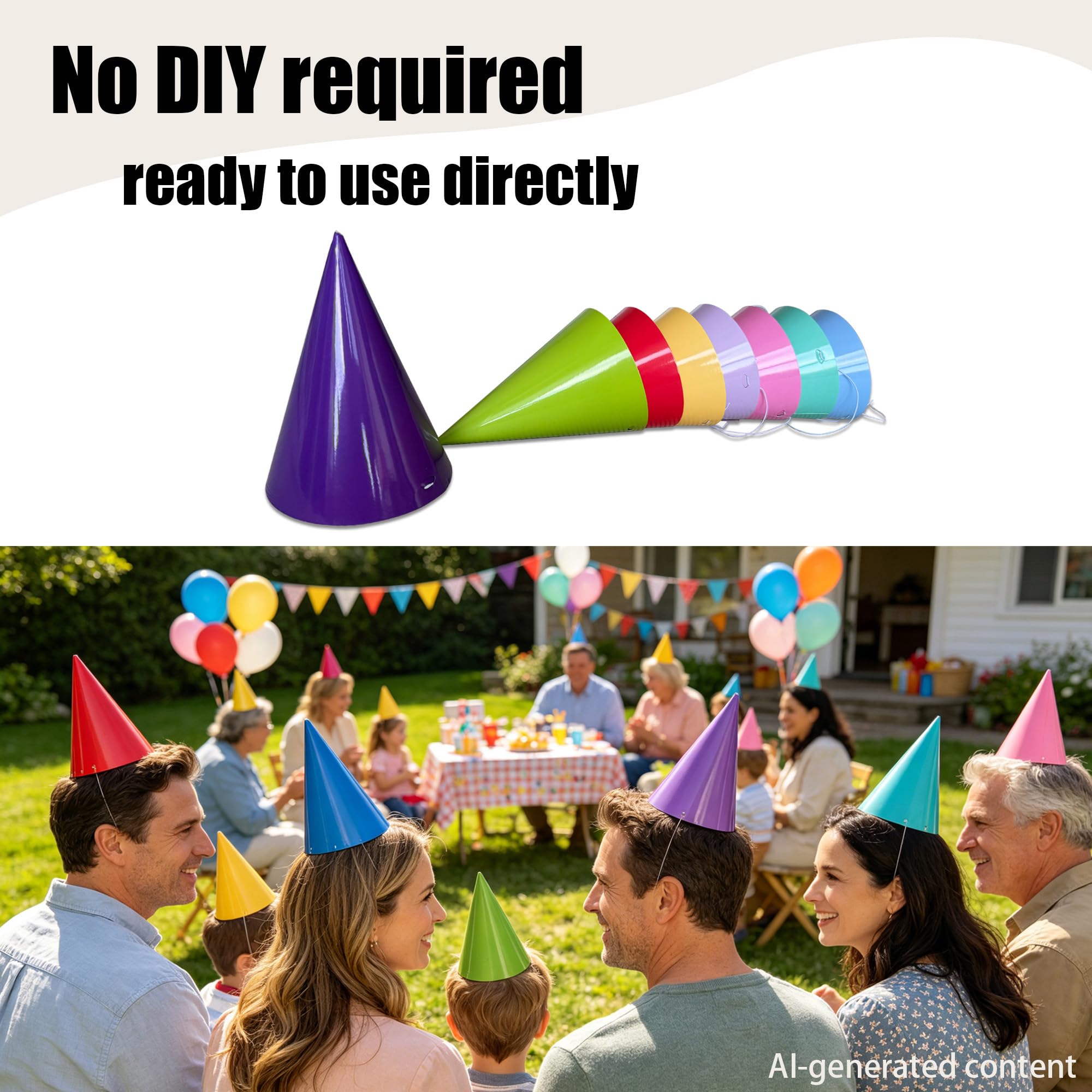 One size fits most cone hats with adjustable elastic cords