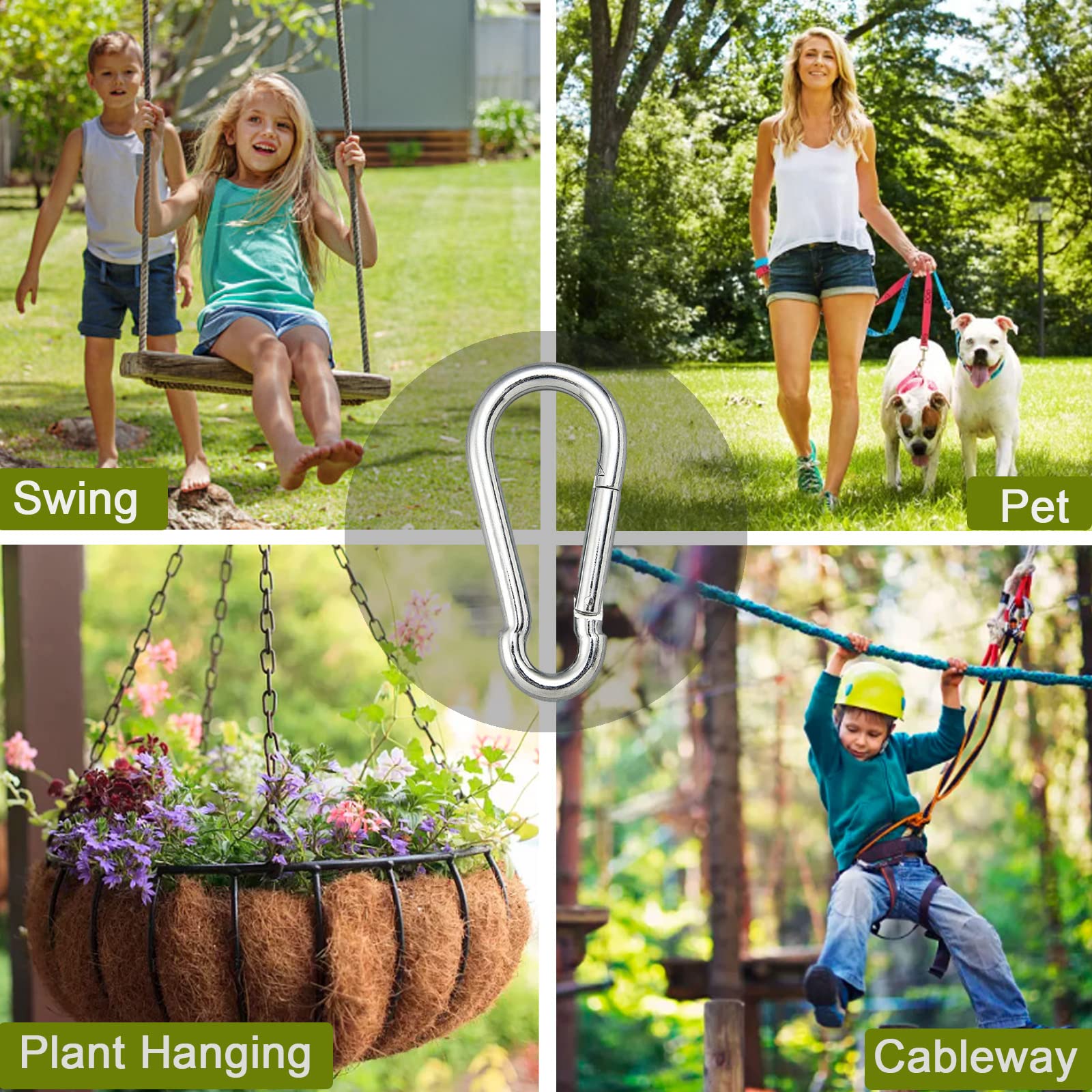 Set of five carabiner clips for gym equipment and gear