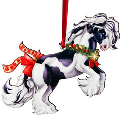 Gypsy Vanner horse ornament with glossy front and dark brown back