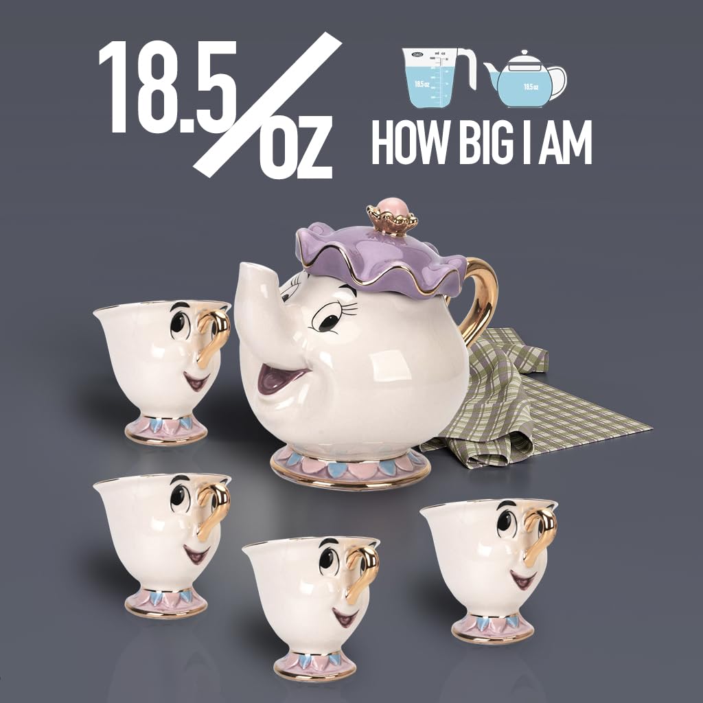 One teapot and four mugs set for tea parties