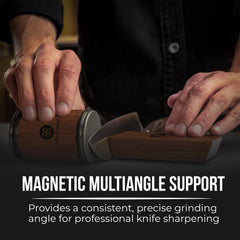 Kitchen knife sharpener kit secured with magnetic base close up