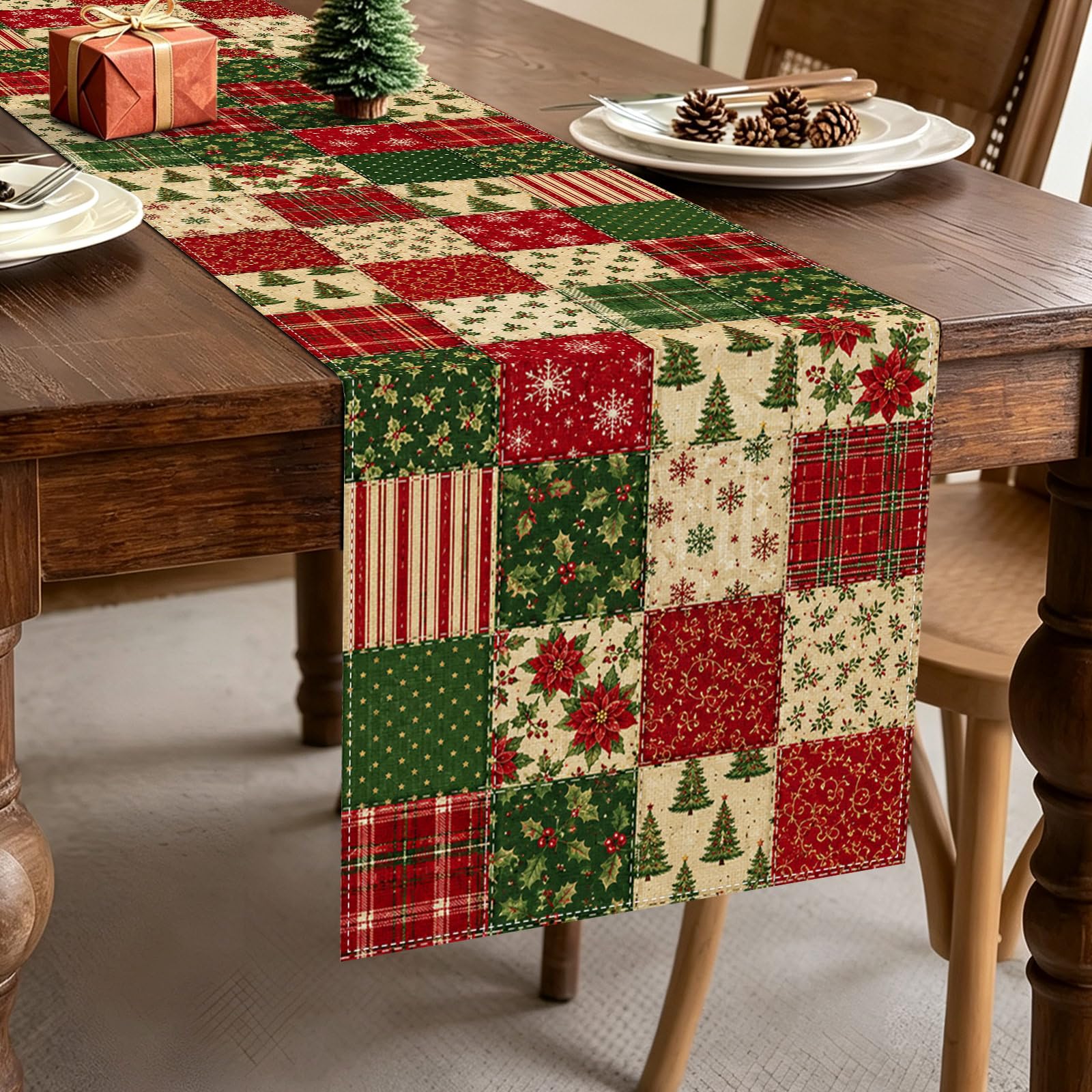 Hafangry patchwork christmas table runner on dining table