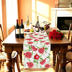 Table runner fabric close up showing polyester linen-like material