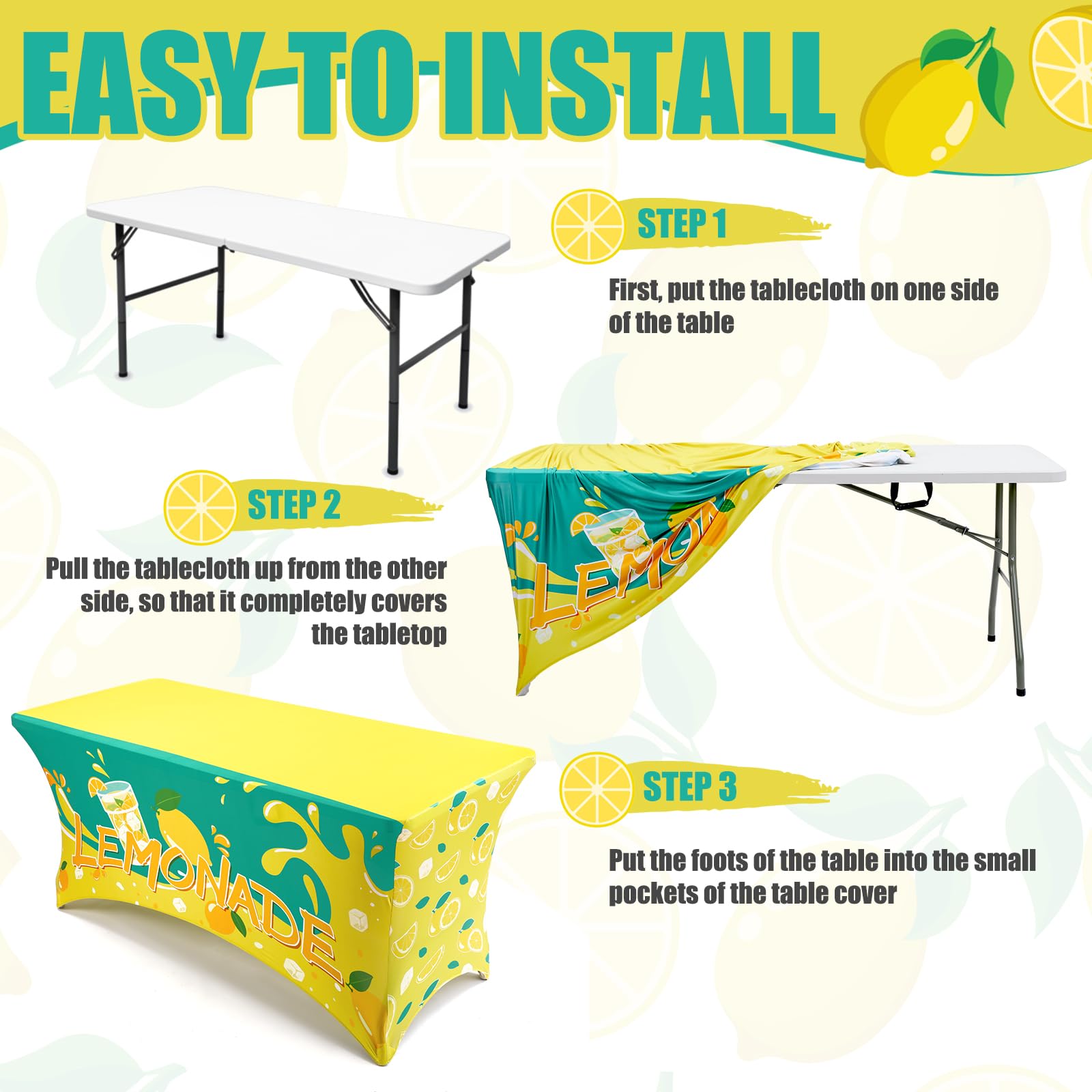 6 ft tablecloth covers an eight-foot rectangular table