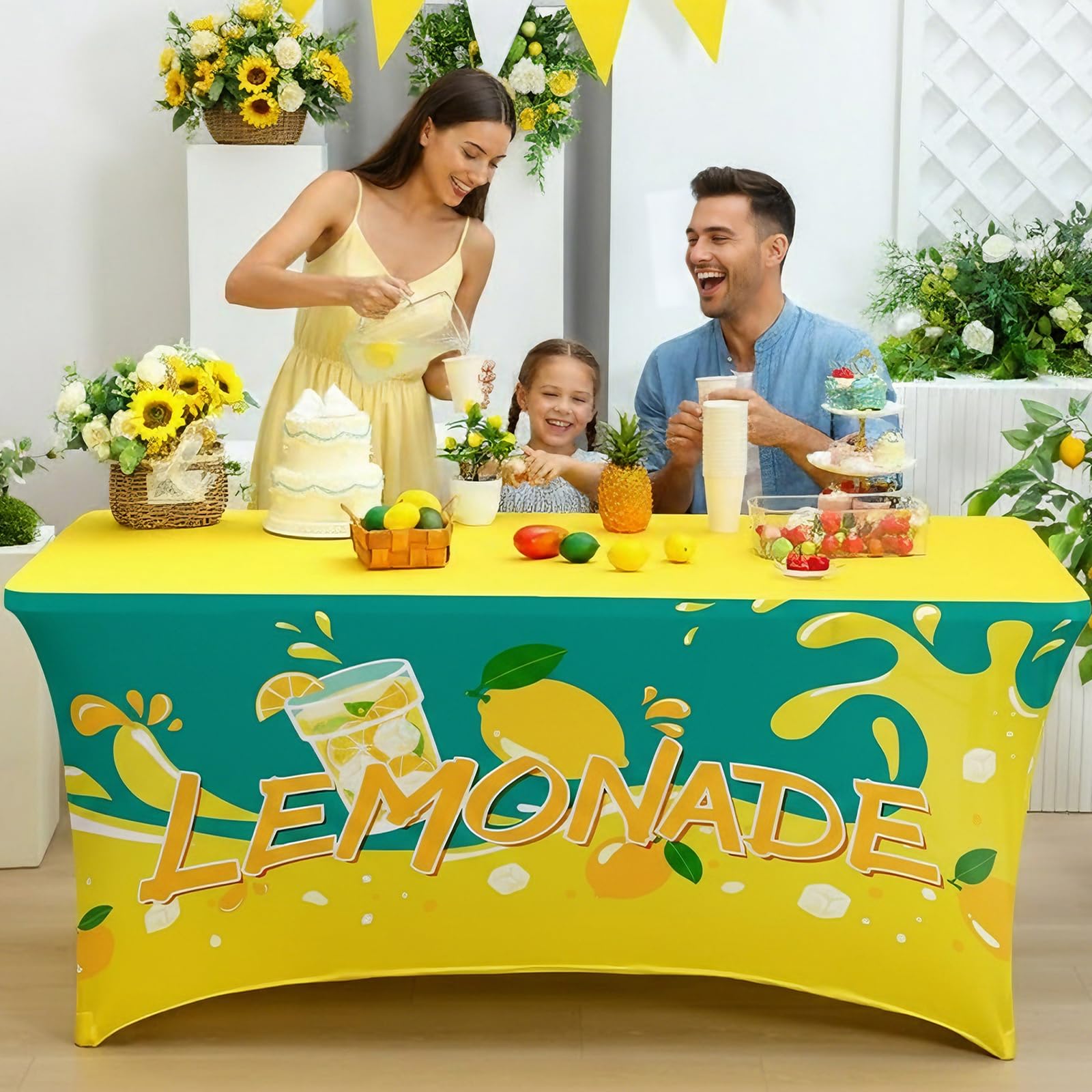 Bright yellow lemon pattern tablecloth for summer gatherings