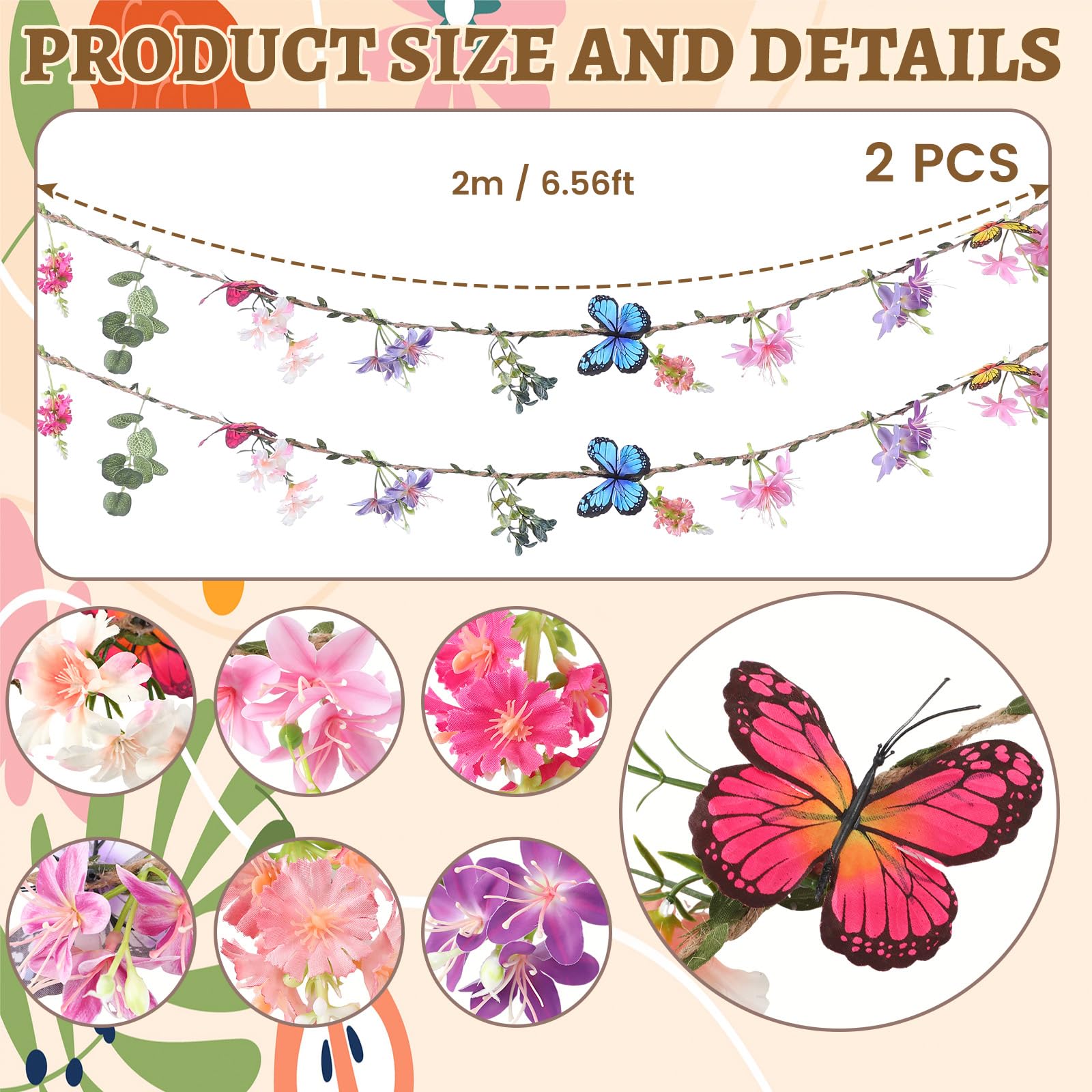 Hahafelt artificial garland banner for garden party decor with multicolor blooms