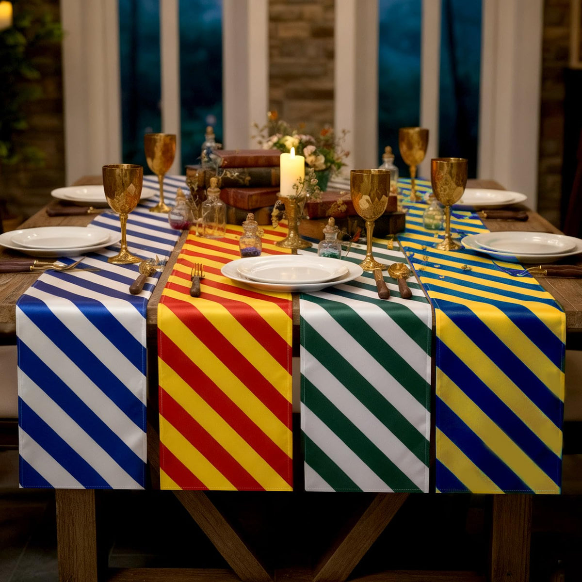 Hahafelt wizard table runner set of 4 striped blue green red yellow
