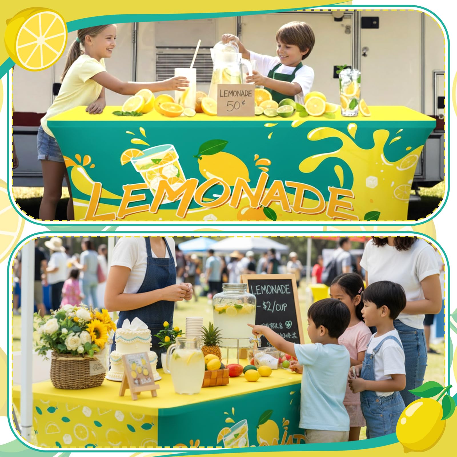 Lemon design tablecloth for beach picnics and parties