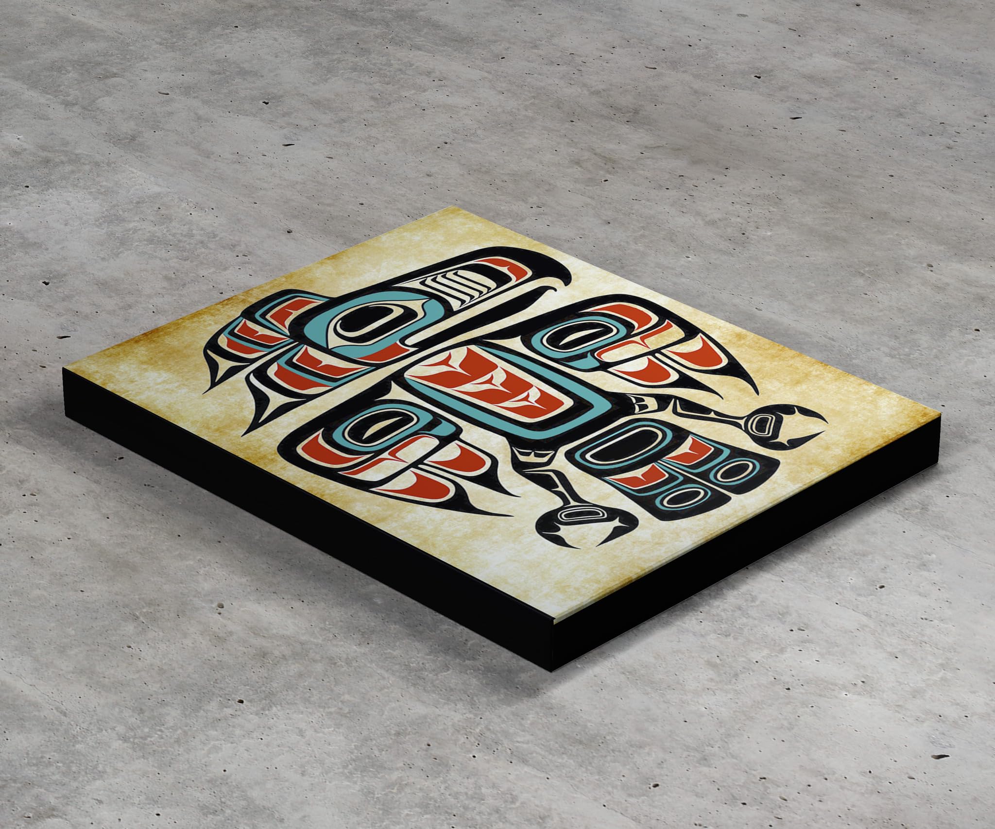 Raven Totem Indigenous Canvas Wall Art in wooden frame ready to hang