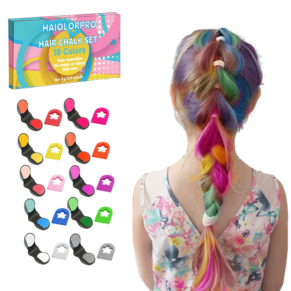 HAIOLORPRO hair chalk for girls 10pcs set packaging