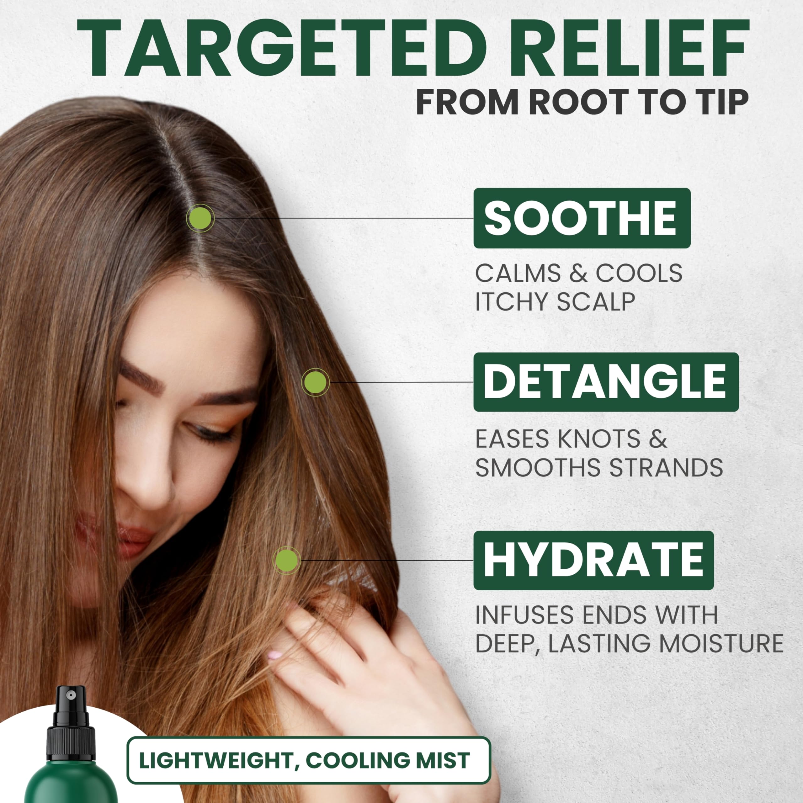 Hair detangler spray on hair strand