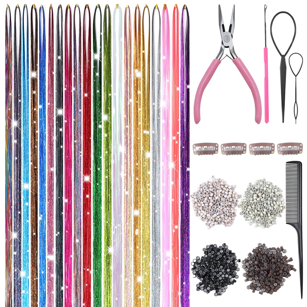 Hair Tinsel kit 8000 strands with 20 colors