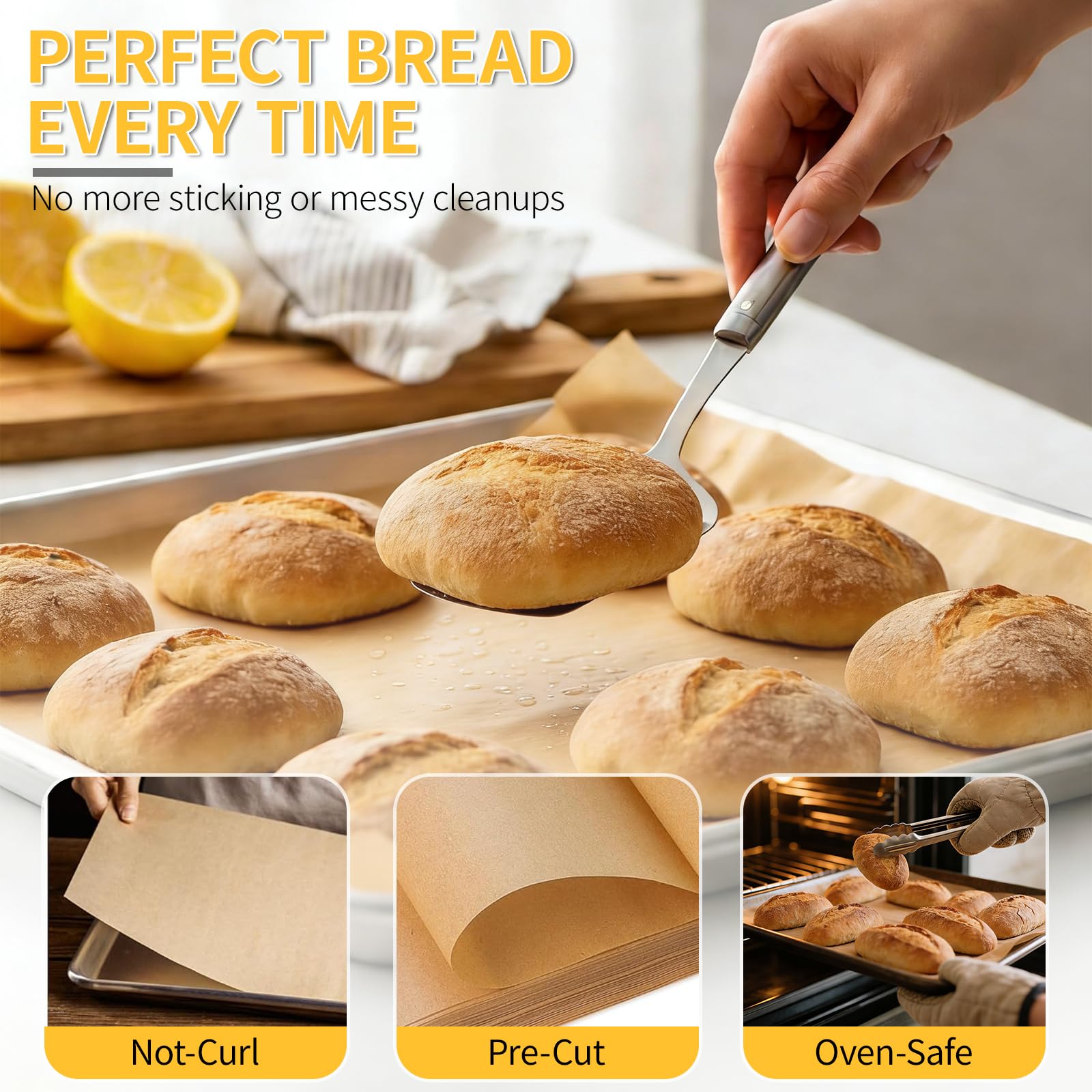 Non-stick precut parchment paper on half-sheet pans