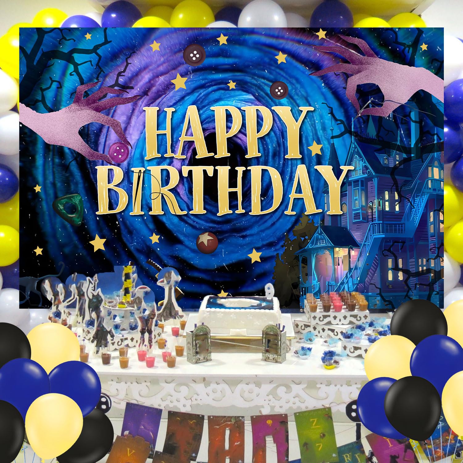 Photo backdrop setup for Halloween birthday party