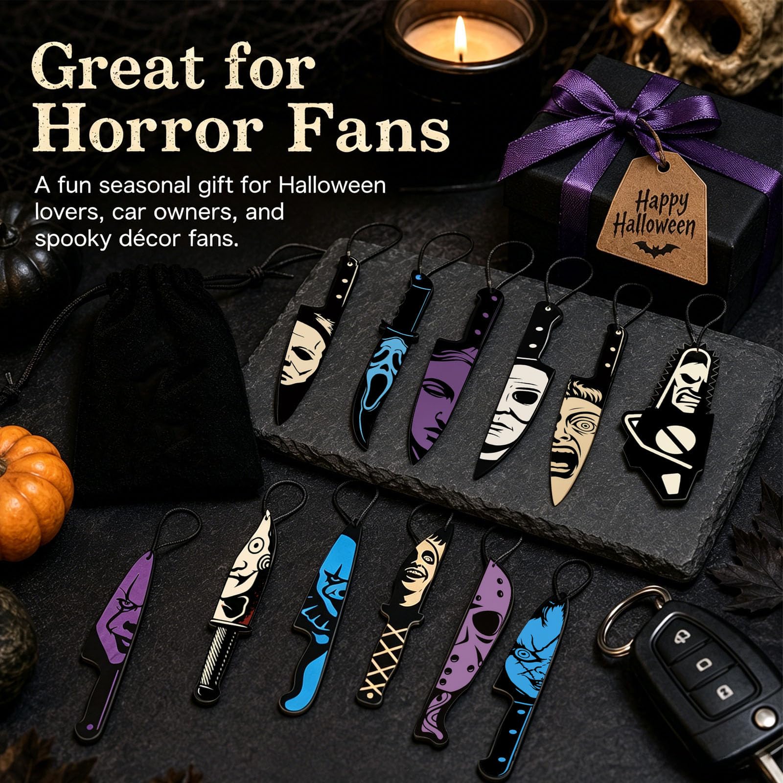 assorted designs from 12-pack horror car air fresheners