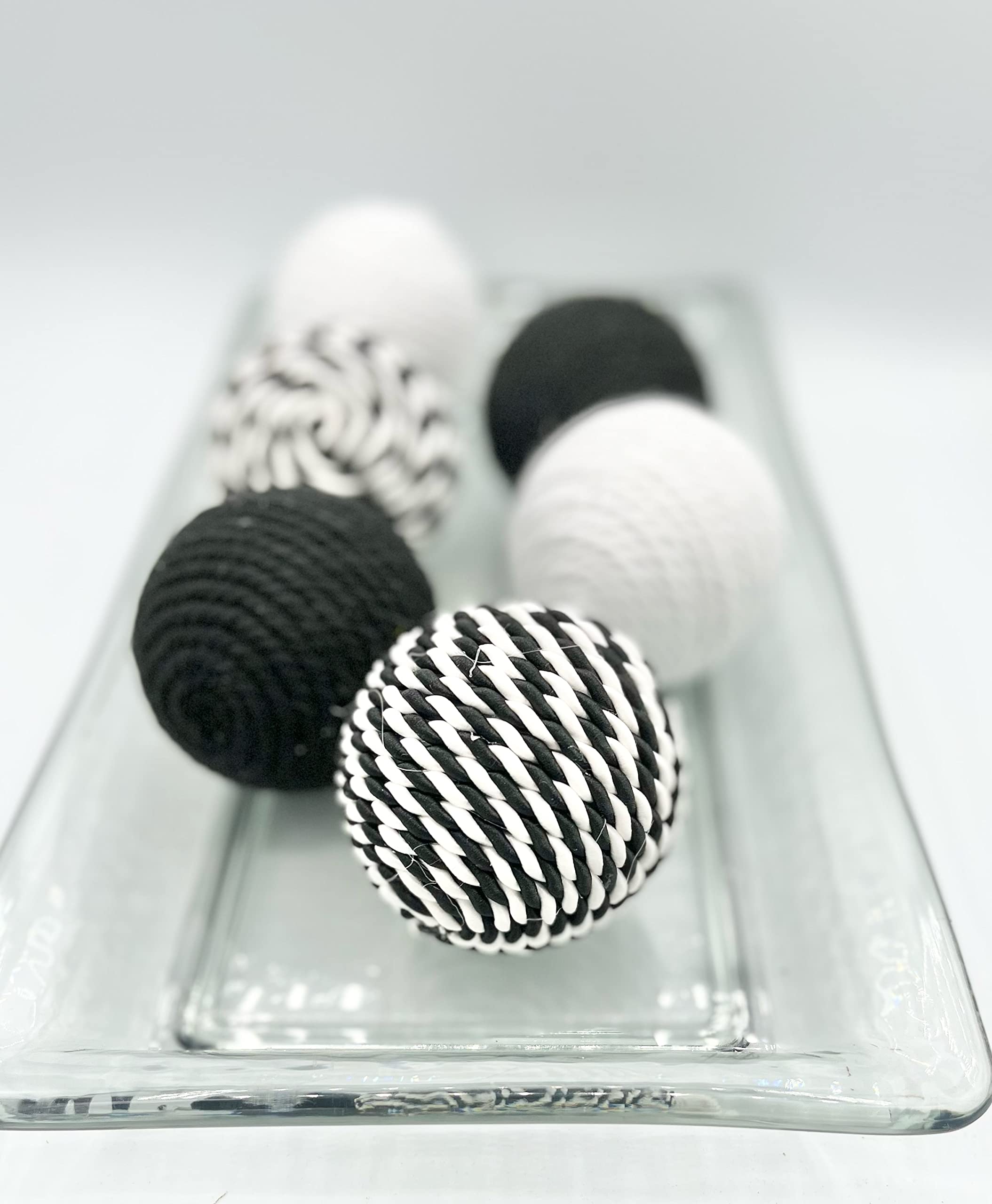 Halloween decor with black and white rope wrapped balls