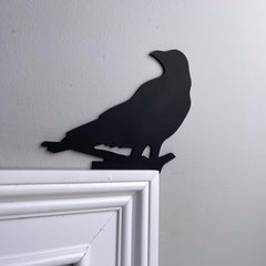 Black crow door corner decor for Halloween mantel display