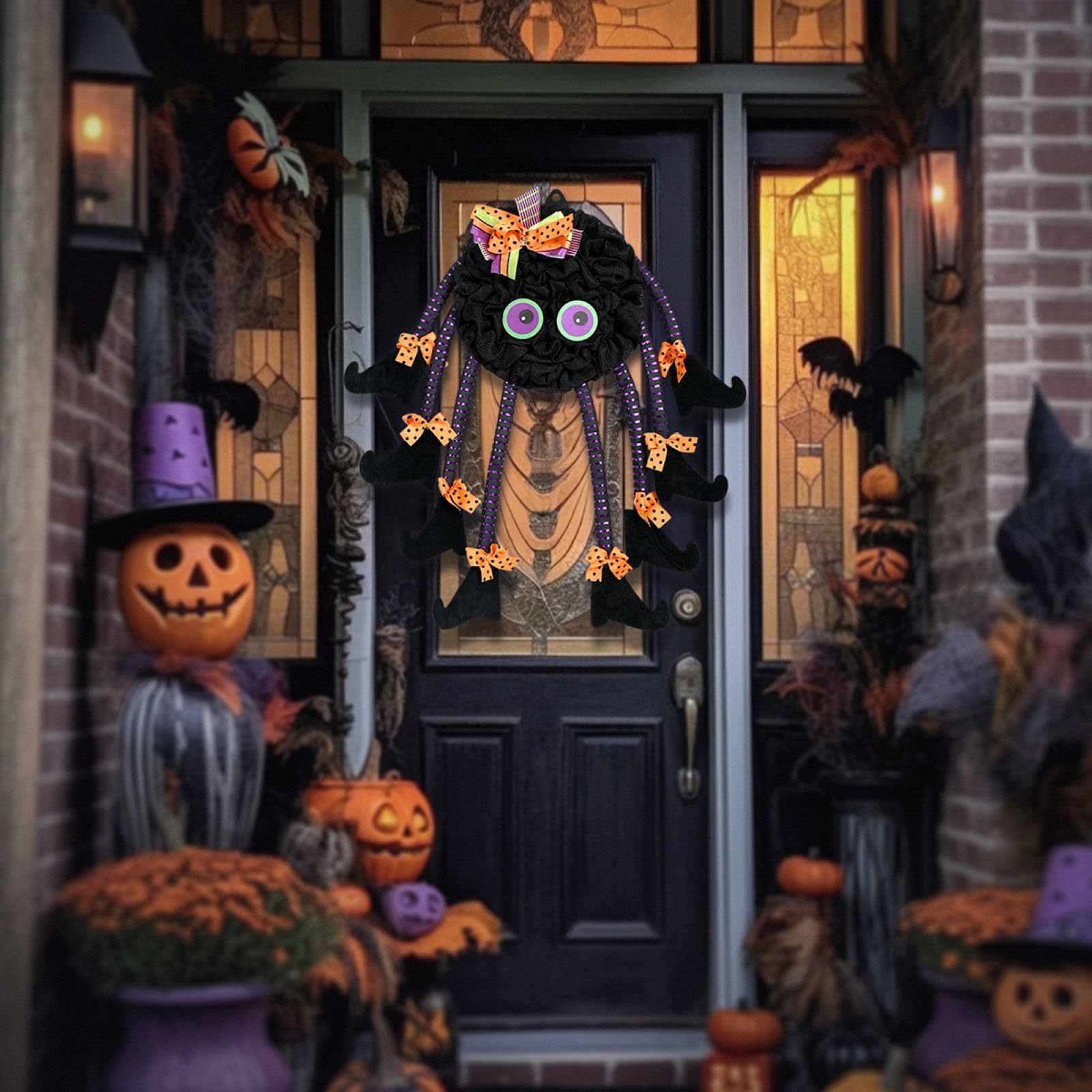Door wreath sign with witch legs for front door