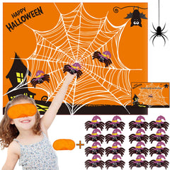 Halloween games for kids pin the spider on the web poster with 16 reusable spiders