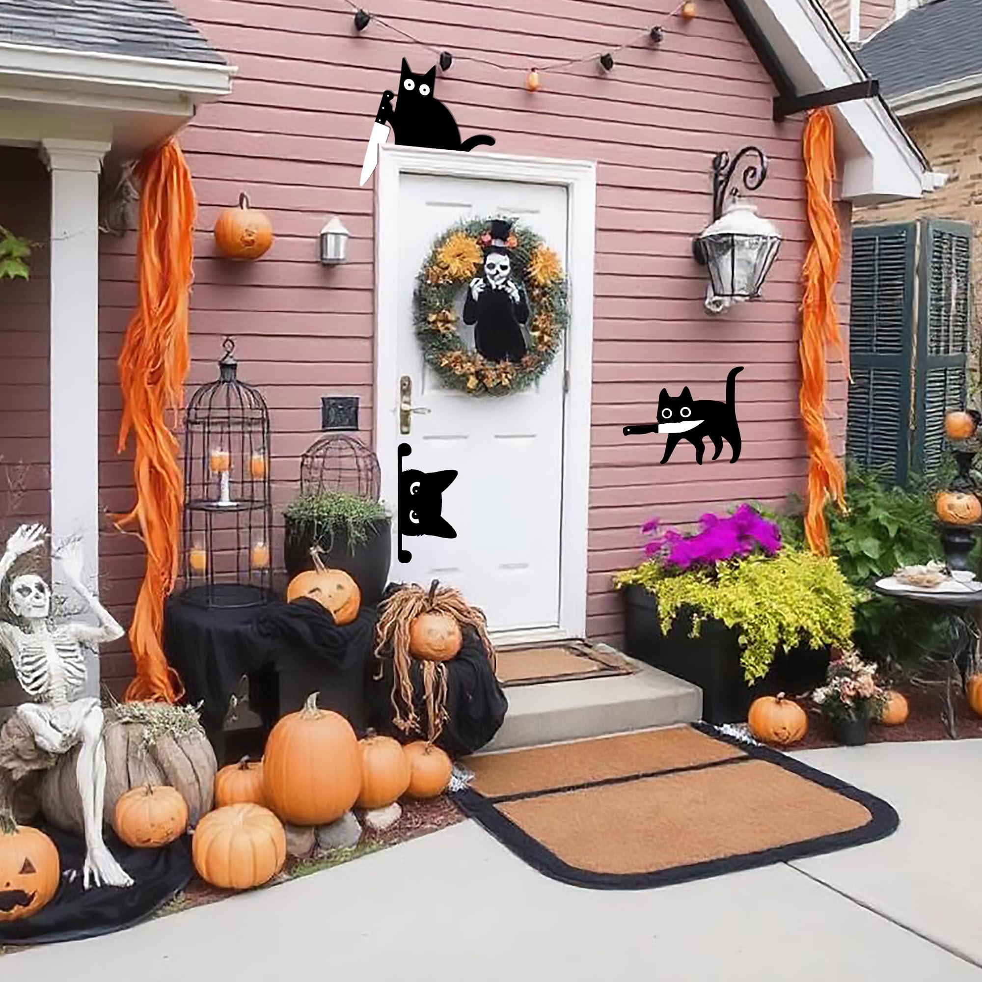 Entryway decor with spooky black cat wall art