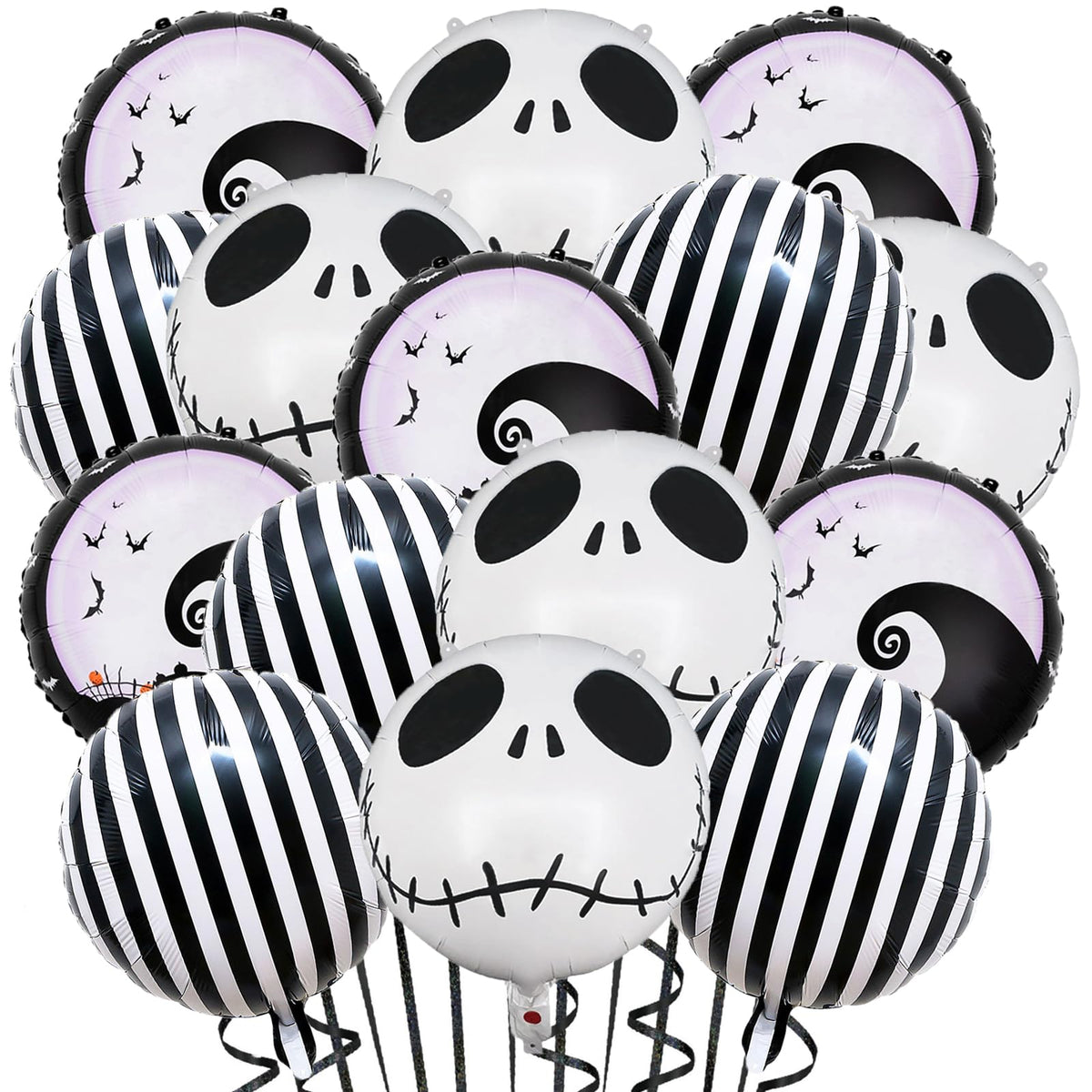 Halloween skull balloons foil set 15 pieces in 3 styles