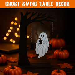 Hanging ghosts Halloween decor with detailed ghost on a swing and chain links