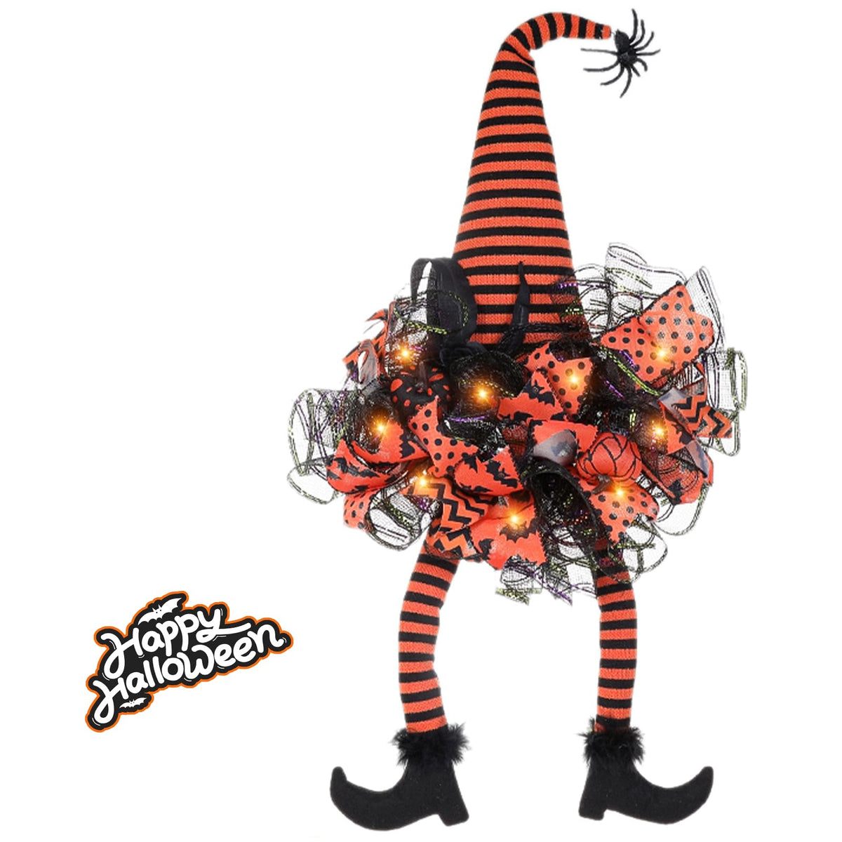 Exterior Halloween Wreath for Front Door in orange mesh design