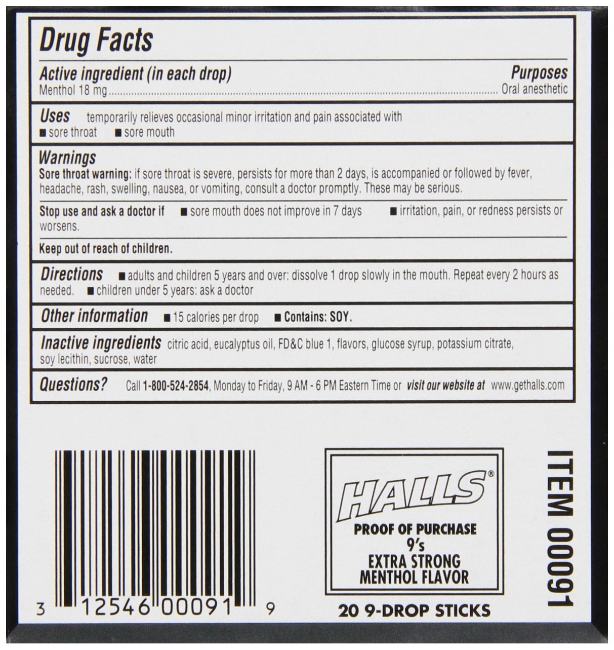 Each HALLS drop contains 18 mg menthol