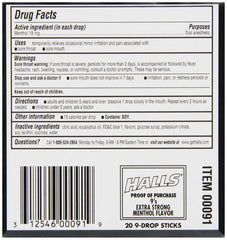 Each HALLS drop contains 18 mg menthol