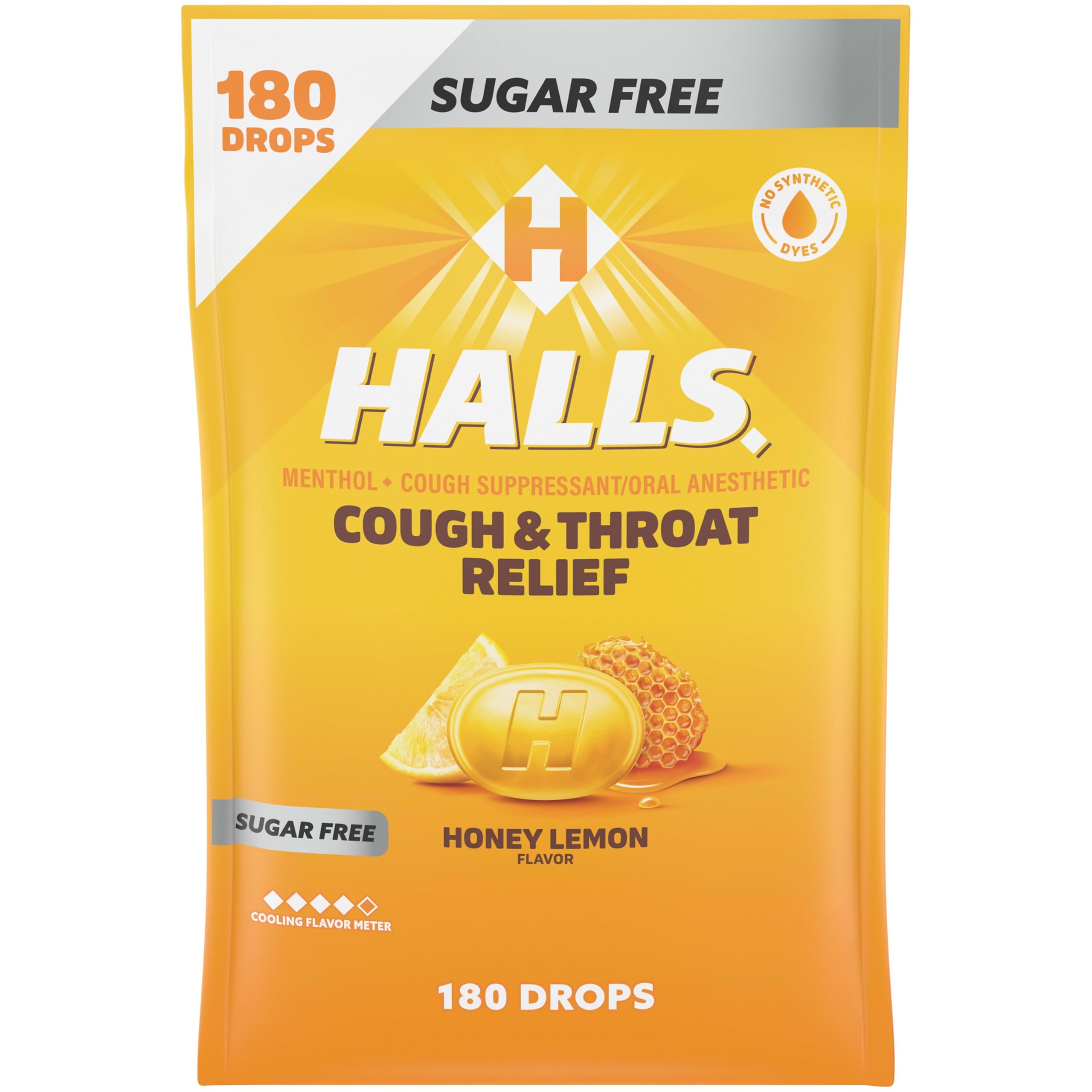 Bulk pack of HALLS Cough and Throat Relief Honey Lemon Sugar Free Cough Drops 180 count